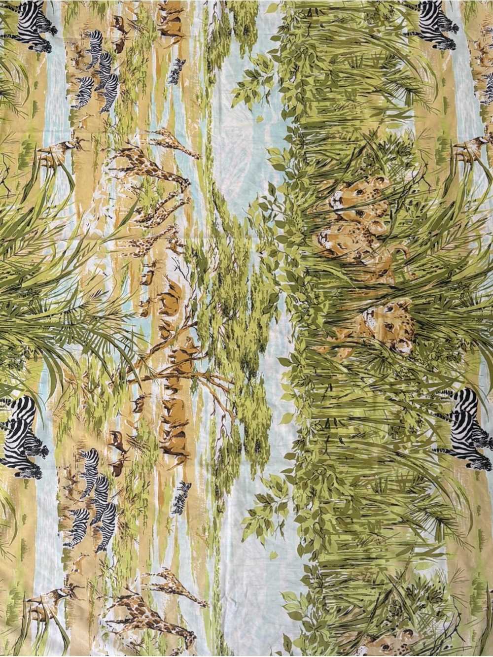 Vintage Fieldcrest FULL Flat Sheet Safari ‘Living Free’  Print Lion Cub Zebra
